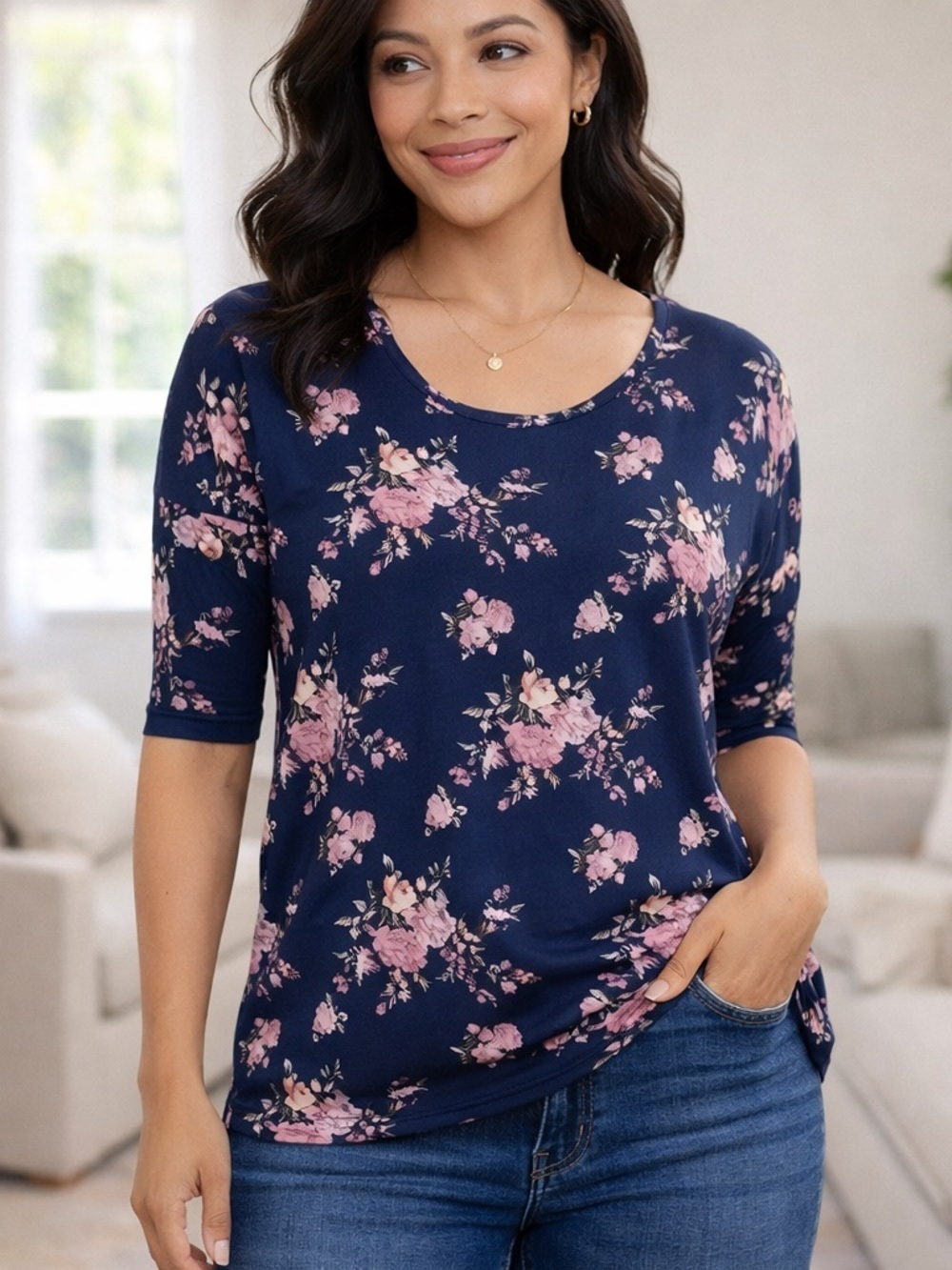 Agnes & Dora Tunic Blouse Navy Vintage Floral Dolman Tunic Top NWT Size XXS